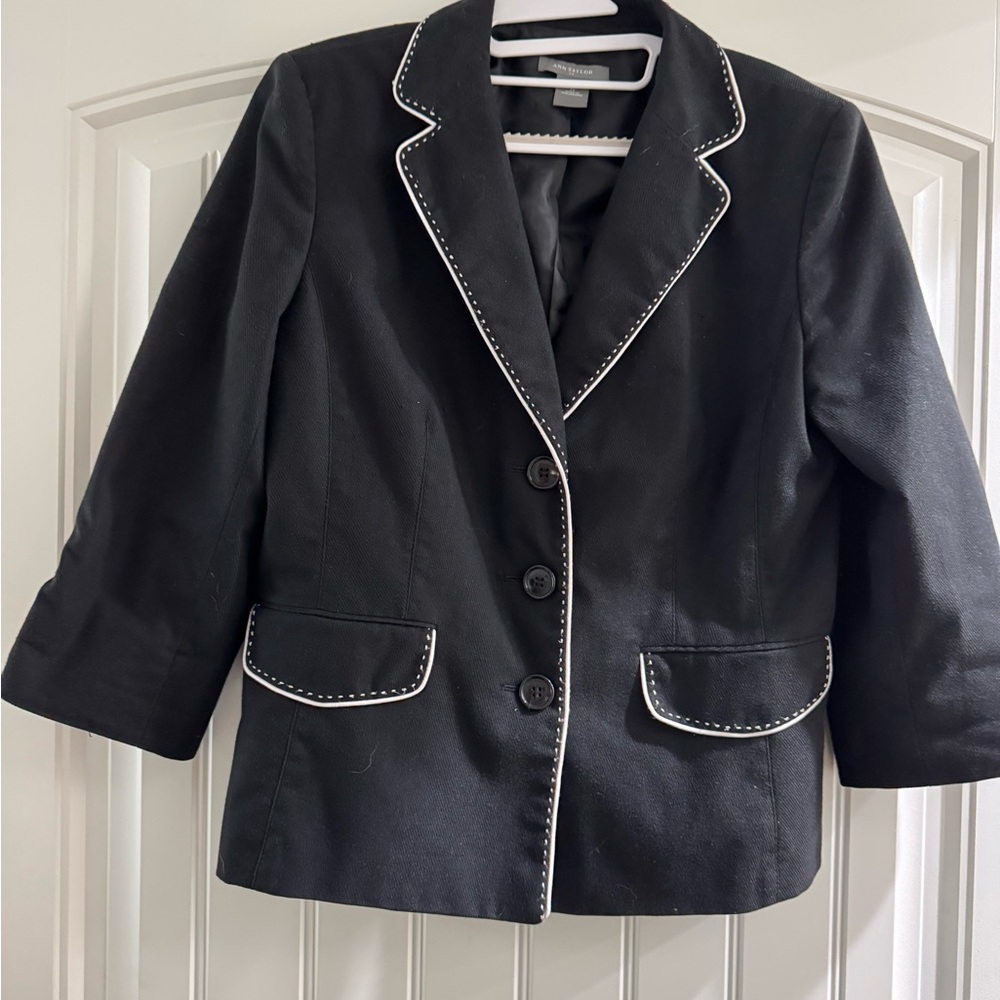 Ann Taylor Black Blazer with White Piping